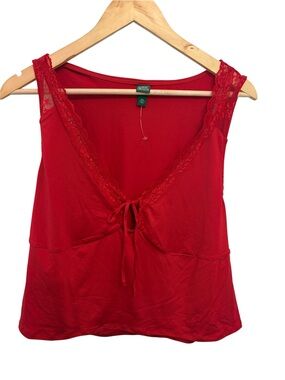 wild fable Red Lace-Trim Tie-Front Tank